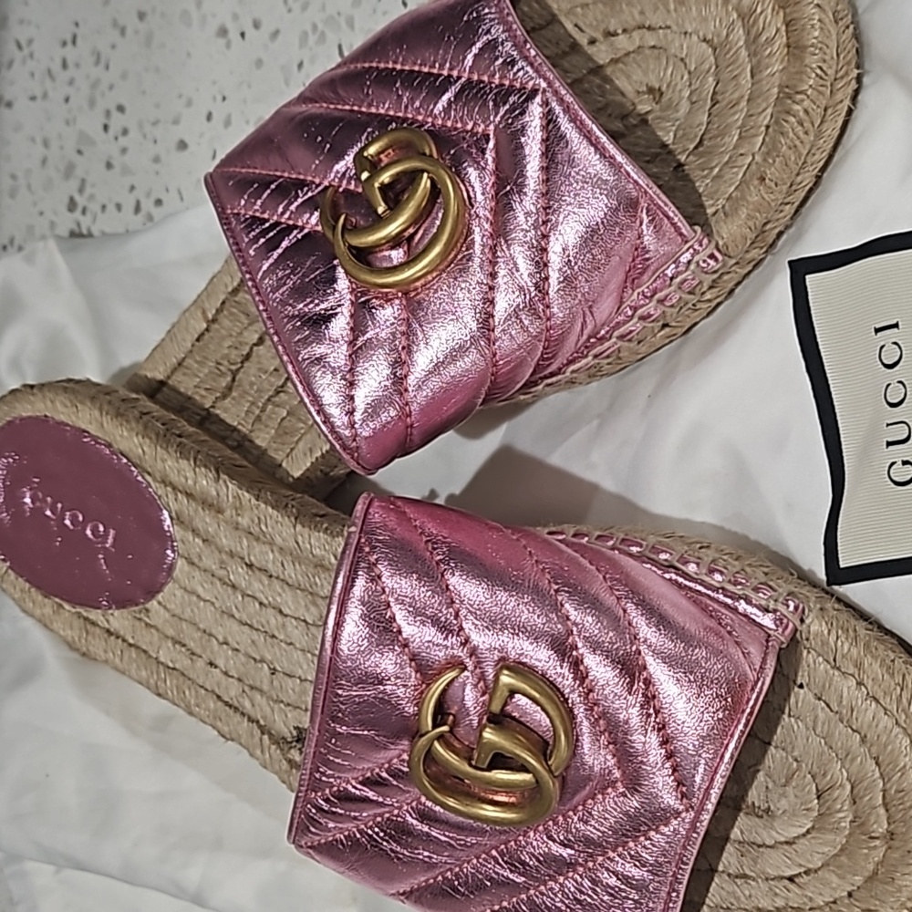 Gucci barbie pink metallic slides 10 41